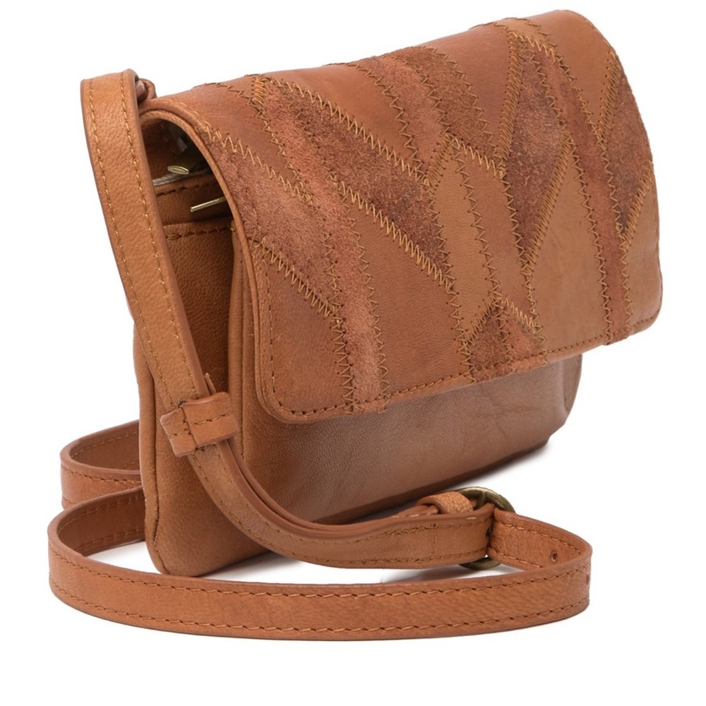 new Lucky Brand ☀︎ Axil Patchwork Leather Crossbody Clutch Handbag ☀︎︎ Cognac - Picture 7 of 17